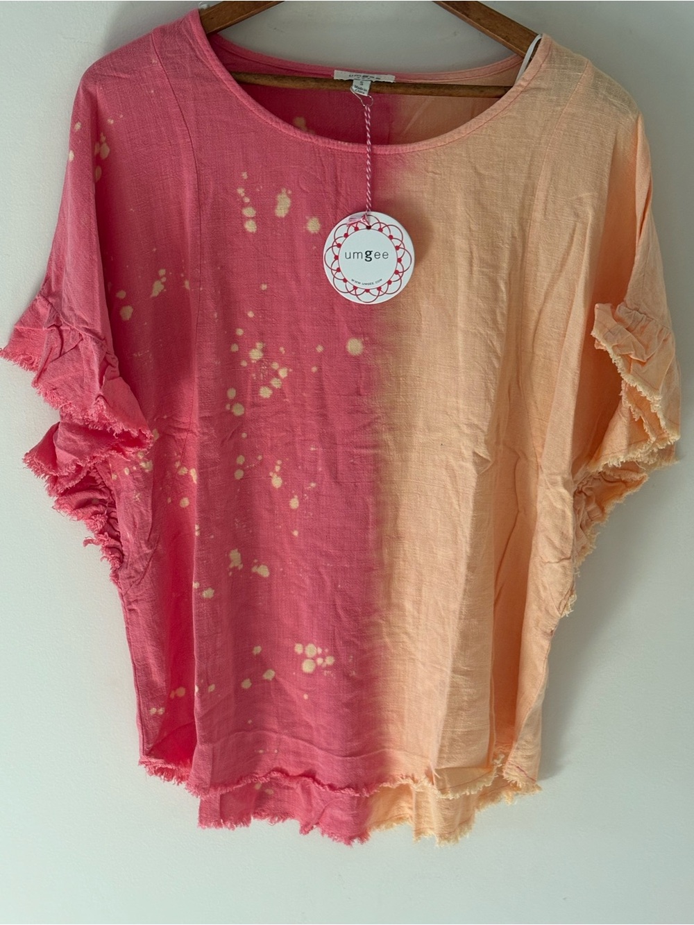 Umgee Pink and Peach Short Sleeve Split-Dye Tee